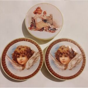 Old Print Factory Vintage Angel Cherub & Girl Bathing Round Tins Set of 3 Cream